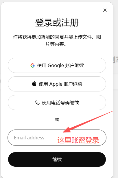 ChatGPT 登录方式示意图